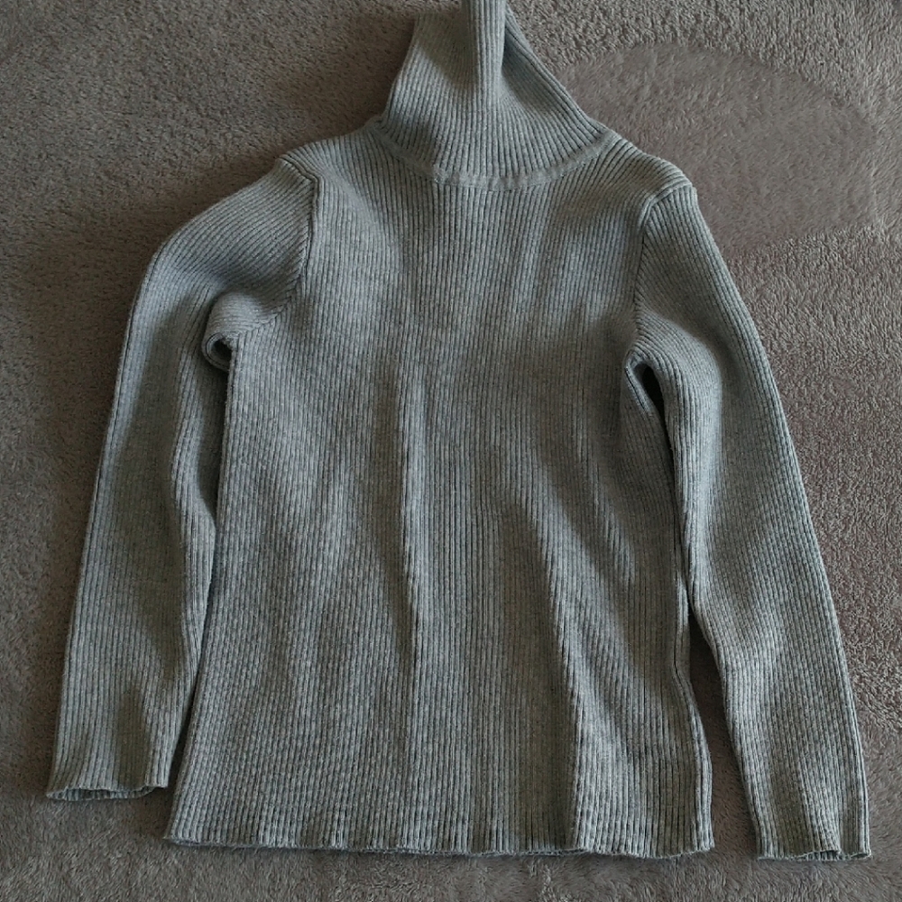Kids Ribbed Turtleneck Sweater - Light Gray
